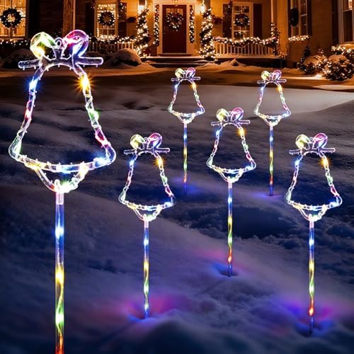 6 Packs Christmas Bell Solar Garden Lights with 8 Light Modes, 21.65 Inches Tall Christmas Outdoor Light with 20 LEDs Each, Solar Outdoor Xmas Decor for Garden, Path, Patio (Multiple-Colored) by TopVelo