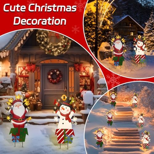 BRIGHTDECK 2 Pack Christmas Yard Signs Outdoor Decorations, Snowman Santa - Image 7