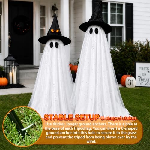 2Packs Halloween Decorations Outdoor,Halloweens Party Decoration Indoor,Spooky Ghost with Remote Control String Lights,Halloween-Ghost Lights for Porches Yards Gardens Lawn - Image 6