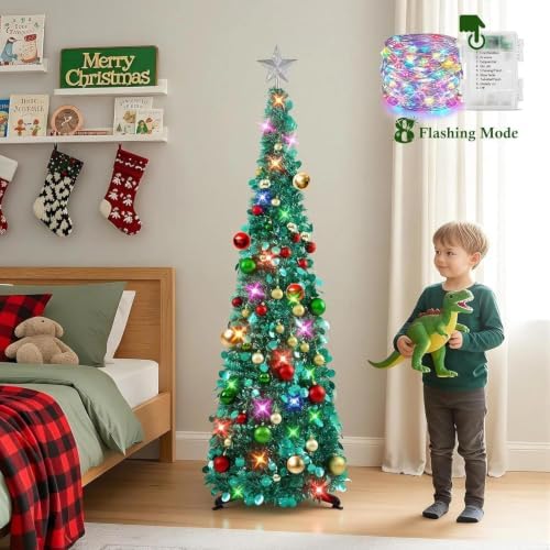 N&T NIETING Pop Up Christmas Tree with Lights & Ornaments, 5FT, Dark Green - Image 6