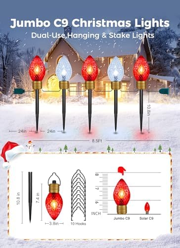 Strawberry Jumbo C9 Christmas Pathway Lights Outdoor - 8.5FT 5 LED - Image 5