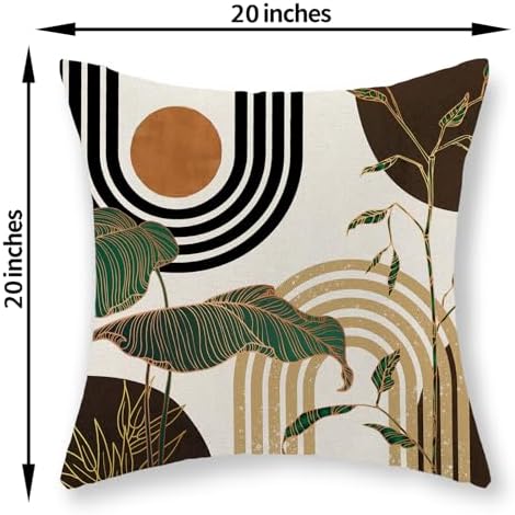 Boho Brown Pillow Covers 20x20 Set of 2 Gold Leaf Tropical Mid Century Throw Pillows Outdoor Bohemian Abstract Modern Decorative Pillowcase Farmhouse Linen Cushion Case for Couch Sofa Decor - Image 2