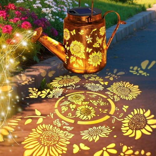 Solar Lights Outdoor Waterproof, Sunflower Solar Watering Can with Lights - Image 2