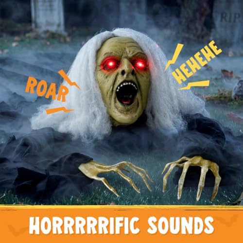JOYIN Zombie Halloween Decoration Outdoor Witch Groundbreaker Halloween Graveyard Decor Outside, Scary Zombie Props with Sound Effect & Lighted Eyes for Haunted House, Lawn Yard Decorations - Image 3