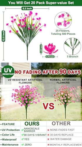 20 Bundles Artificial Flowers for Outdoors, Summer Spring Grass Camellia - Image 2