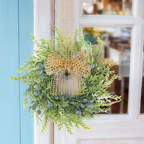 6 PCS Small Spring Summer Blue Berry Cabinet Wreath Artificial Mini Kitchen Wreaths Vintage Swags Wreath with Retro Burlap Ribbon for Farmhouse Rustic Home Front Door Window Pillar Wedding Chair Wall - Image 5