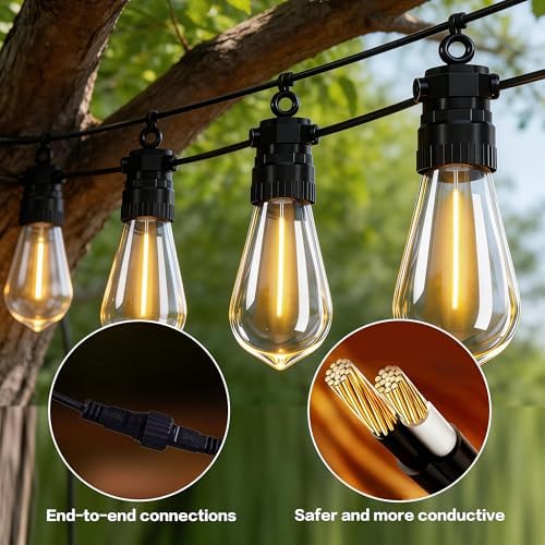 50FT Outdoor String Lights with Remote, 20 Dimmable Shatterproof LED Bulbs, Waterproof Patio & Backyard Lights for Pergola, Deck, Garden, Bistro, Commercial Grade Hanging Lights - Image 2