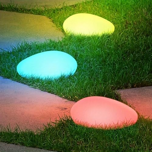 Solar Small Garden Lights Outdoor Glow Cobblestone Shape Lamp Garden Decor Waterproof Landscape Night Lights for Garden Paths, Stairs, Lawns, Patios, Yard, 4 Pack (Color Light) - Image 4