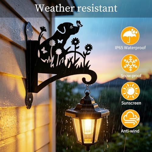 VOOKRY Solar Wall Lanterns Outdoor, Waterproof 2 Pack Hanging Lights with Dog Hooks, Wall Mount Sconce with 3 Solar Panels for Patio Porch Yard Garden Decor, Dusk to Dawn 2700K Warm White - Image 4