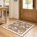 3x3 Square Entryway Rug - Non-Slip Washable Front Door Mat Indoor Outside Entrance Small Porch Rug Tan Neutral Floral Scalloped Throw Rugs for Entryway Kitchen Bedroom Office Front Porch Decor by Othilic