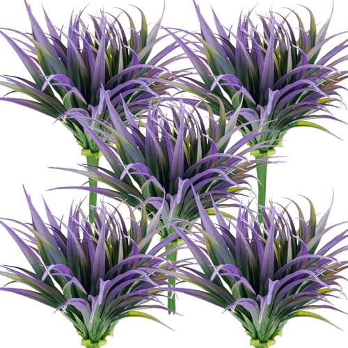 32 Pcs Artificial Grass Fake Plants 17.3in Outdoor Plants UV Resistant Faux Greenery Stems Fake Grass for Home Window Garden Office Patio Pathway Front Porch Halloween Décor Green & Purple by Phliofd