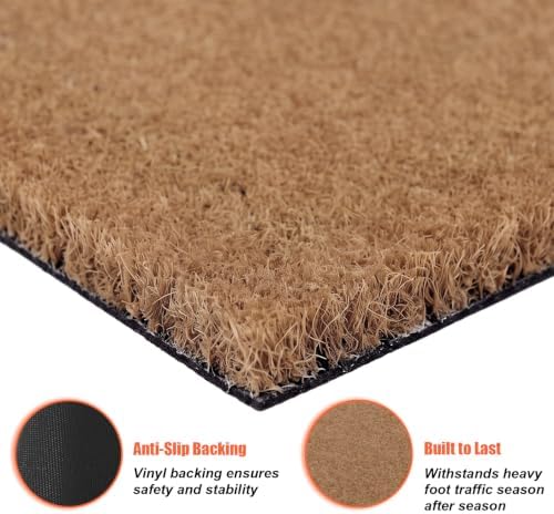 Honoson 2 Pcs Fall Football Coir Doormat, Orange Plaid Layered Mat - Image 3