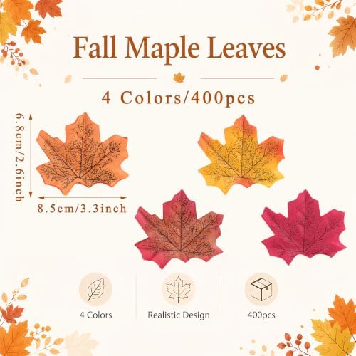 400Pc Artificial Fall Leave Silk Maple Leaf for Thanksgiving Decor - Image 3
