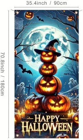 BlissYard Halloween Door Cover Pumpkin Tower Graveyard 71 x 35 Inch - Image 6