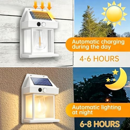 2 Pack Solar Porch Lights, Solar Wall Lights Motion Sensor, Solar Lights Waterproof 3 Modes for Outdoor Patio Door Garage Fence Yard Garden (2, White) - Image 2