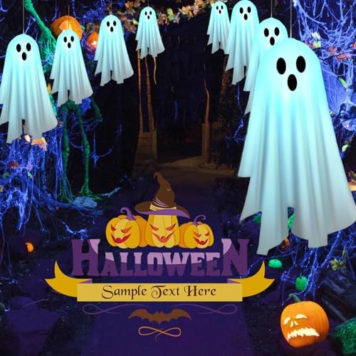 Halloween Decorations Outdoor Solar Ghost Lights, 2PACKS Light up Cute Flying Ghosts, for Spooky Halloween Party Decor, Creepy Ghost Decor Light for Front Porch Yard Patio Tree, Cold Light - Image 4