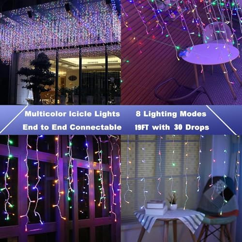 Joomer 19FT Christmas Icicle Lights Outdoor Connectable Multicolor - Image 5