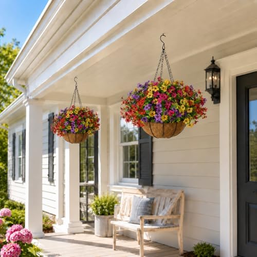 Artificial Hanging Baskets, 24 Pcs Mixed Color Mums UV Resistant Outdoor - Image 3