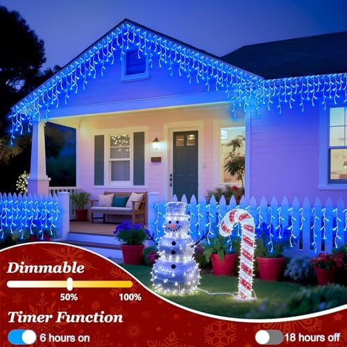 Christmas Icicle Lights Outdoor 132FT 1332 LED Drops Blue - Image 4
