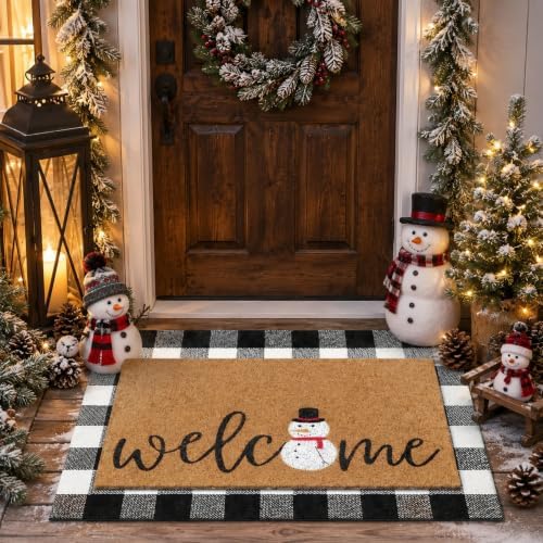 Tinideya 2 Pcs Winter Snowman Layered Doormat Set for Front Porch by Tinideya