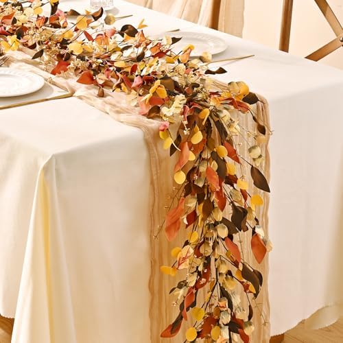 Fall Decor, Fall Garland with Lights, 6FT Autumn Eucalyptus Leaves Lighted Garland Thanksgiving Harvest Festival Decorations for Home Mantle Porch Outdoor Indoor Wedding Table Wall Arch Decor - Image 4