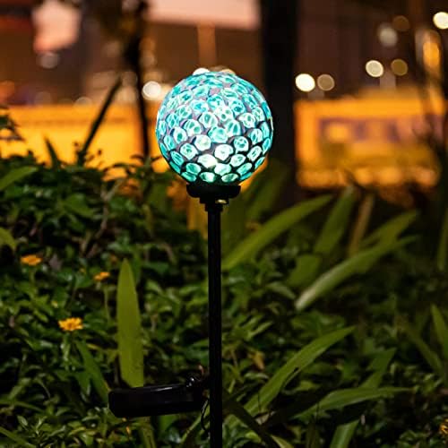 VCUTEKA Decorative Solar Garden Lights, 3.5" Mosaic Globe Outdoor Stake by VCUTEKA