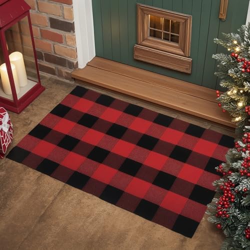 Buffalo Plaid Outdoor Rug 27.5" x 43" Red and Black Checkered Area Rug Washable Christmas Doormats Indoor Outdoor Rugs for Layered Front Door Mats, Porch, Entryway, Kitchen, Farmhouse - Image 3
