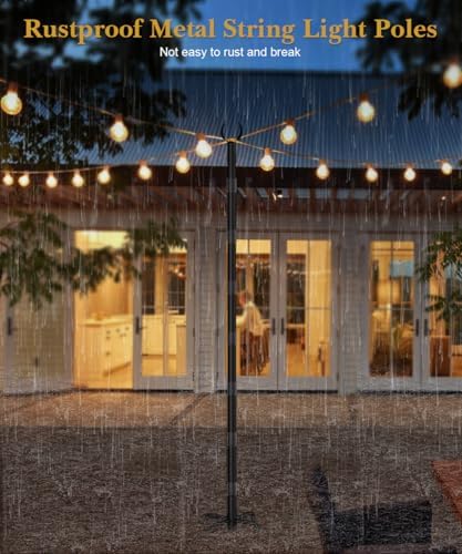 10Ft String Light Poles for Grass & Soil, Outdoor Light Stand with 5-Prong Fork Base, Heavy-Duty Metal Poles for Backyard, Garden & Patio Party Lighting, Rustproof & Adjustable, 2 Pack - Image 3
