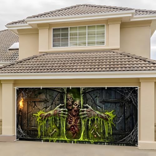 Slime Monster 7 x 16 ft Halloween Garage Door Decorations Halloween decorations Witch Door Cover, Hanging Banner, Cauldron Backdrop Mural for Home, Outdoor, Indoor, Spooky Party, Wall, Window - Image 6
