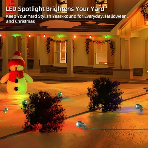 Christmas 120V LED Outdoor Spotlights, 5 Extra Lenses (RGB Purple Blue), 7.5W 800LM Waterproof Spotlight Outdoor, Plug-In Landscape Light for Yard, Halloween, Christmas, Tree Flag Light, ETL Listed - Image 7