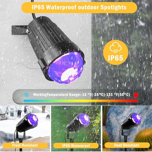 Halloween Christmas Outdoor Spot Lights Black Light Projector, 12W IP65 Waterproof LED Spotlight Outdoor Landscape Lighting with 16 Color Changing for Yard Garden Decorations(2Pack) - Image 4