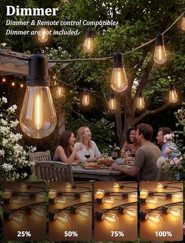 S14 Outdoor String Lights 48FT, Waterproof Patio Lights with 17 Shatterproof LED Bulbs (1 Spare), UL Certified Commercial Grade Black Wire Hanging Lights for Outdoor, Indoor, Backyard, Porch - Image 4