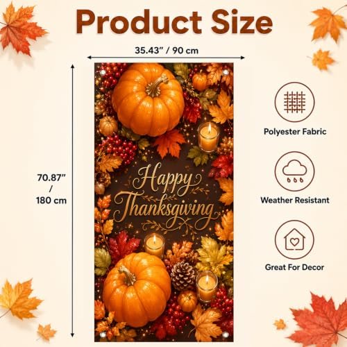 BlissYard Thanksgiving Door Cover Pumpkin Leaves 35 x 71 Inch - Image 2