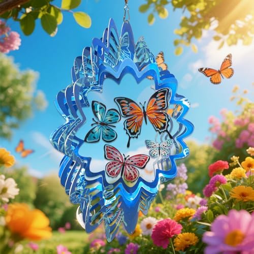 Butterfly Wind Spinner, 12 inch 3D Metal Wind Spinners Outdoor - Image 2