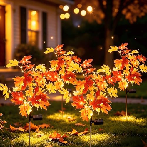 4 Pack Fall Solar Lights Outdoor Decorative, Maple Tree Solar Lights Decor by Ularoom