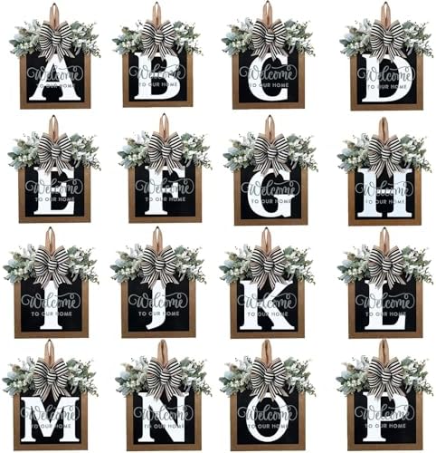 Last Name All Year Round Front Door Wreath with 26 Initial Letter Welcome Sign All Seasons Eucalyptus Garland and Bow ，Farmhouse, Porch, for Spring Summer Fall All Seasons Holiday Halloween Christmas. (B) - Image 6
