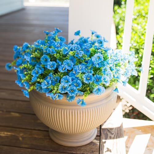 HyeFlora Artificial Fake Outdoor Flowers Plants for Spring Summer Decor, 12 Bundles Outside Silk Blue Morning Glory UV Resistant Look Real Faux Flowers for Front Door Patio Porch Yard Window Balcony - Image 2