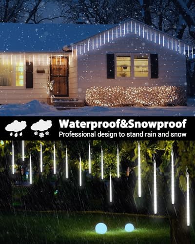 Christmas Lights Outdoor 10 Tubes White Meteor Shower Icicle Lights 240 LED - Image 5