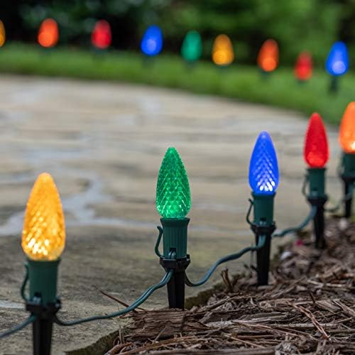 Wintergreen Lighting 50' OptiCore LED C9 Multicolor Pathway Christmas Lights, Heavy Duty Bulbs for Driveway, Walkway Marker, 5" Commercial PathPRO Stakes, 18 Gauge Green Wire - Image 2