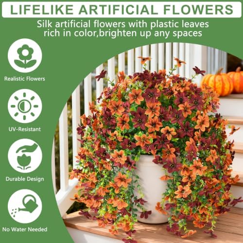 INQCMY Artificial Fall Hanging Flowers for Outdoors Patio Yard Decoration - Image 4