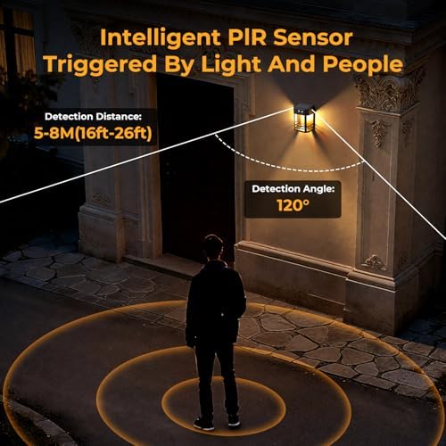btfarm 6 Pack Solar Wall Lights Outdoor,3 Modes Motion Sensor Lights Dusk to Dawn, IP65 Waterproof Porch Light Solar Powered, 1200mAh Wireless Wall Mount Sconces for Outside Patio, Garage, Yard - Image 4