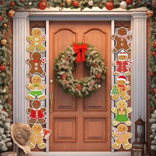 Yaomiao 2 Sets Christmas Gingerbread Man Porch Sign Xmas Cute Gingerbread Man Door Banner Home Hanging Decor Outdoor Indoor Banner Wall Hanging for Christmas Party Supplies - Image 3