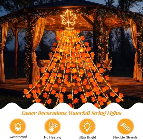Huquary Fall Maple Leaves Waterfall String Lights Led, 2 ft - Image 6
