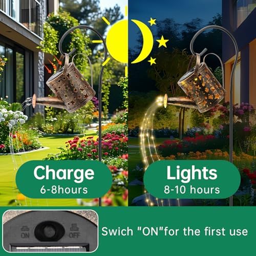 Solar Watering Can Lights Outdoor，Metal Hanging Garden Decor, Waterproof Solar Powered Lights for Patio, Lawn, Yard，Cute Outdoor Decoration for Mom, Grandma, Lady，Perfect Birthday Gift - Image 4