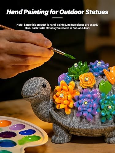 Guhope Solar Garden Statues, Outdoor Turtle Decor with Succulent and 8 LED Lights, Resin Outside Yard Figurine Decor for Garden, Yard, Lawn, Balcony, Porch, Gifts for Mom Grandma - Image 3
