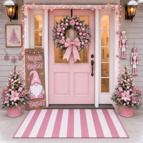 Duraaamo Christmas Pink Striped Rug 2.3' x 3.6' for Candyland Outdoor Decor by Duraaamo