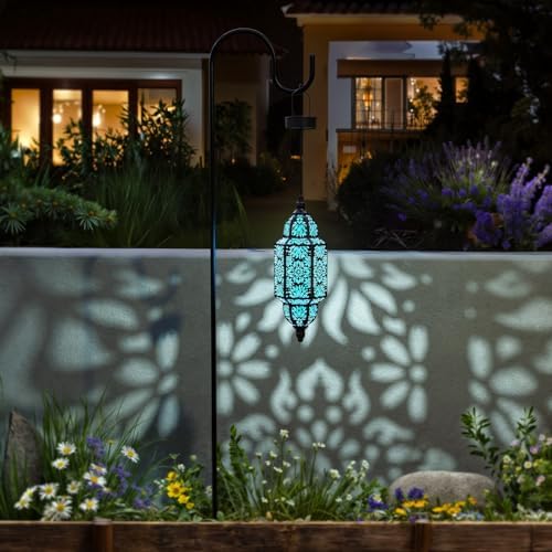 Twinkya Hanging Solar Lights Outdoor Garden Decorative Solar Lantern Waterproof Metal Moroccan Outdoor Decorations for Patio Pathway Yard Porch Backyard Garden Decor (Black, 1 Pack) - Image 6