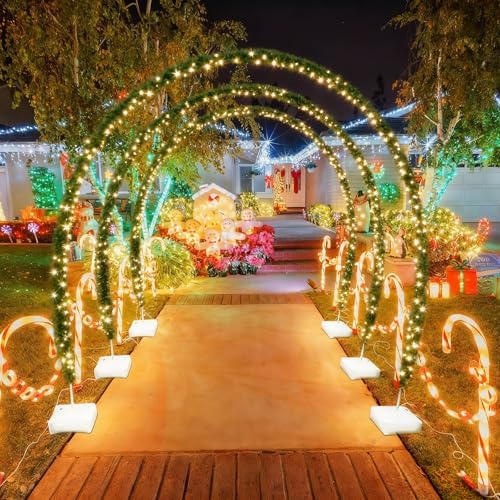 Janinka 3 Sets 10 FT Christmas Archway Outdoor LED String Lights Xmas Outdoor Arches Decor Xmas Arch Pathway Markers for Holiday Wedding Lawn Garden Yard Reusable Doorway - Image 5