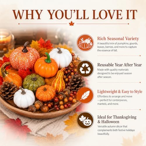 120-Piece Fall Harvest Decor Set with Artificial Mini Pumpkins and Gourds - Image 7
