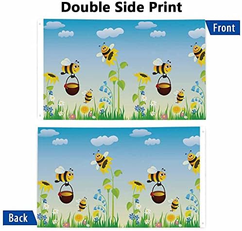 Yekiua Bees Flag 3X5 Ft Outdoor Cute Bees Collecting Honey Flowering Meadow Daisy Sunflower Summer Spring Premium Strongest Longest Lasting Flag Vivid Color With Brass Grommets Colorful - Image 3
